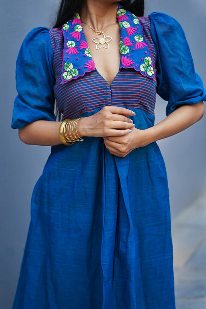 Lotus In Blue Pond Cotton Dress