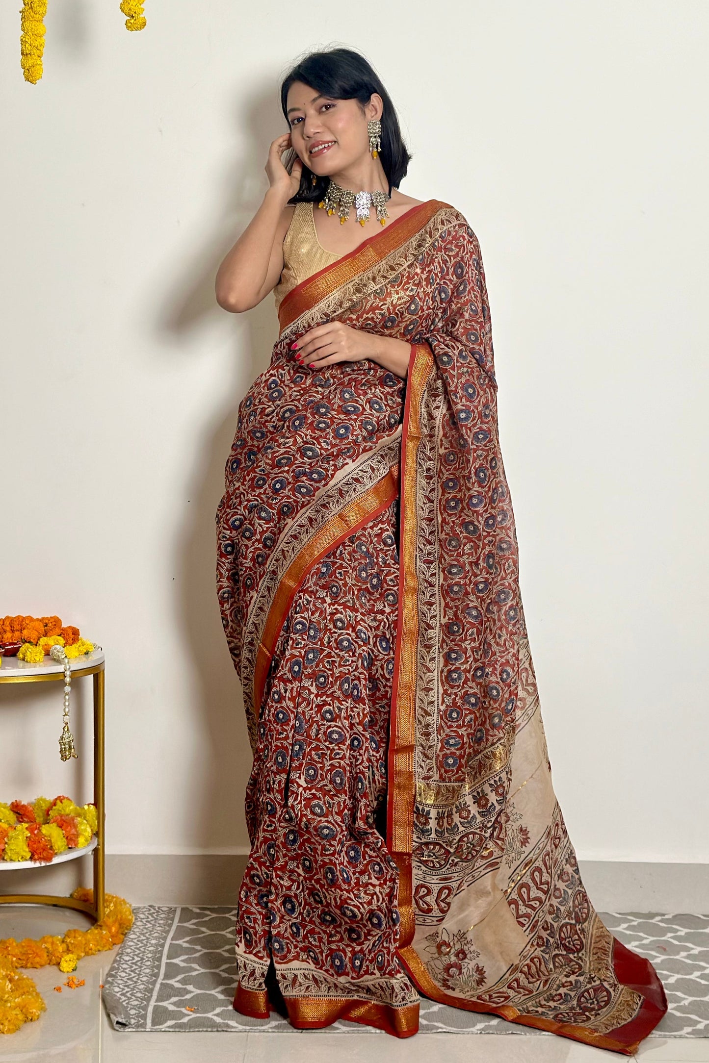 Nutan Handblock Printed Maheshwari Silk Saree