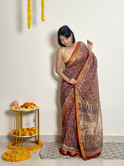 Nutan Handblock Printed Maheshwari Silk Saree