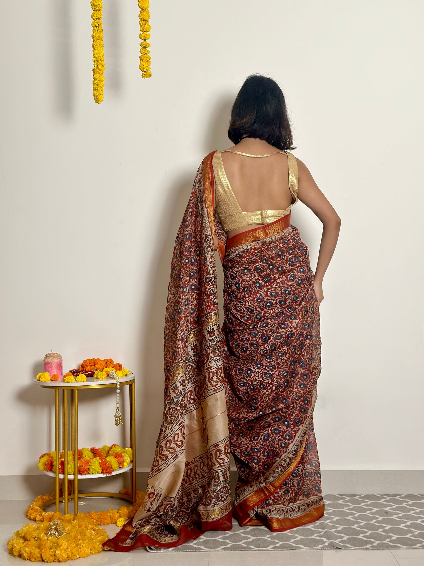 Nutan Handblock Printed Maheshwari Silk Saree