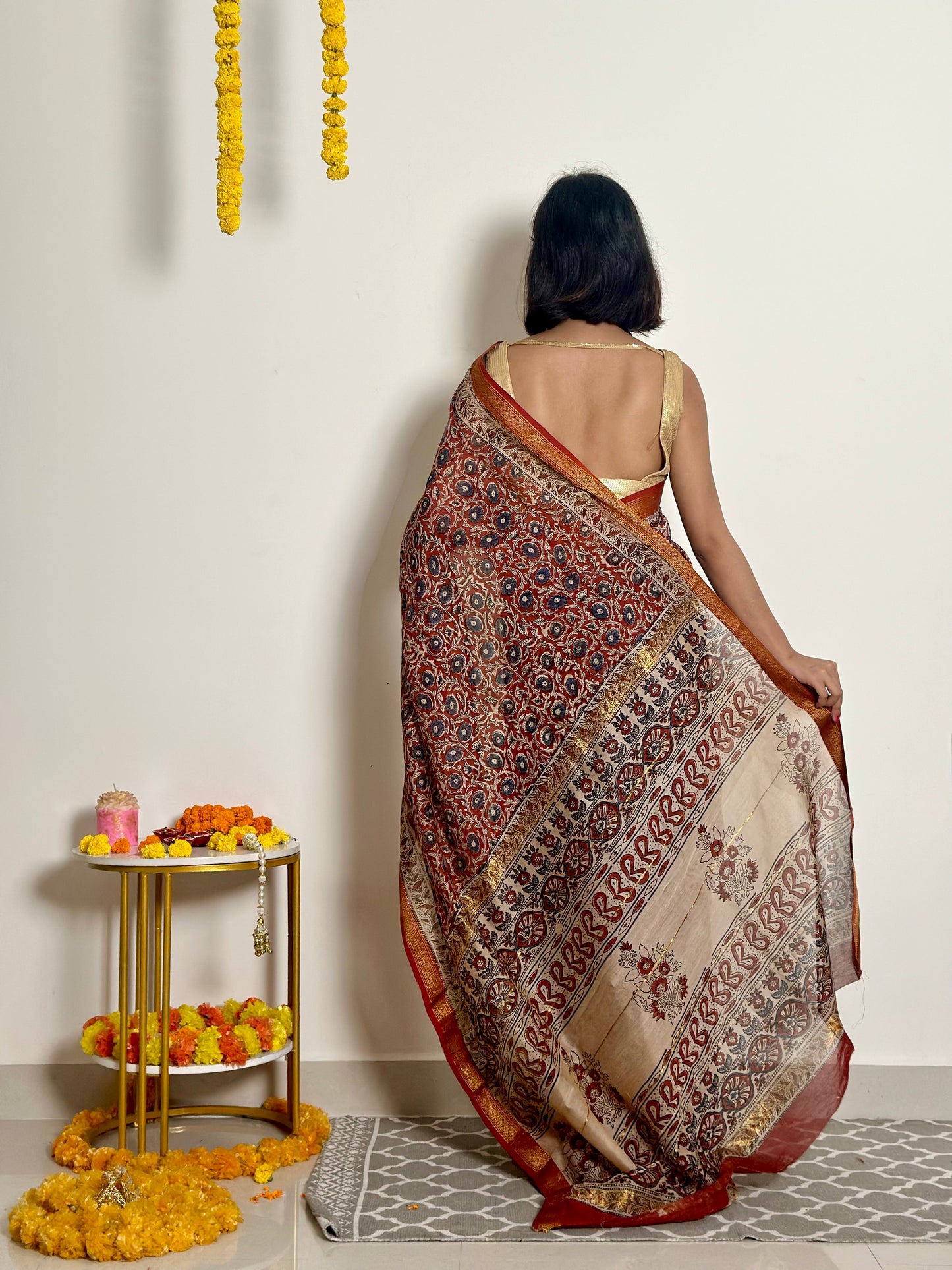 Nutan Handblock Printed Maheshwari Silk Saree