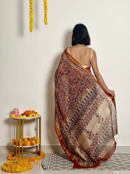 Nutan Handblock Printed Maheshwari Silk Saree