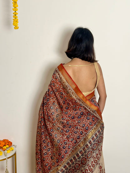 Nutan Handblock Printed Maheshwari Silk Saree