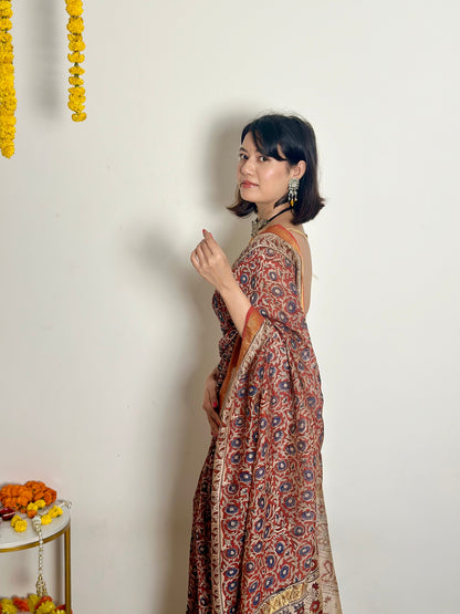 Nutan Handblock Printed Maheshwari Silk Saree