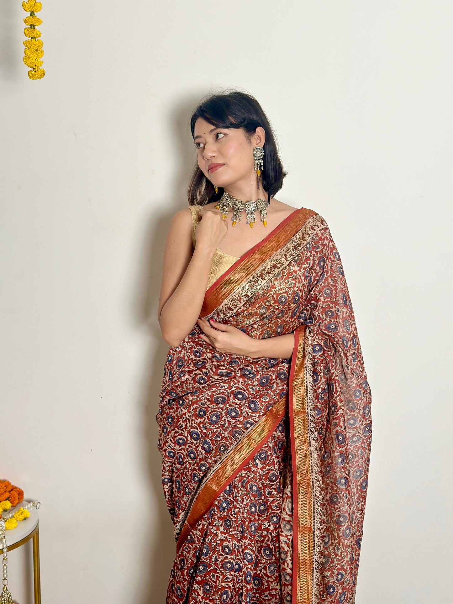Nutan Handblock Printed Maheshwari Silk Saree