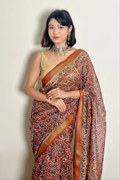 Nutan Handblock Printed Maheshwari Silk Saree