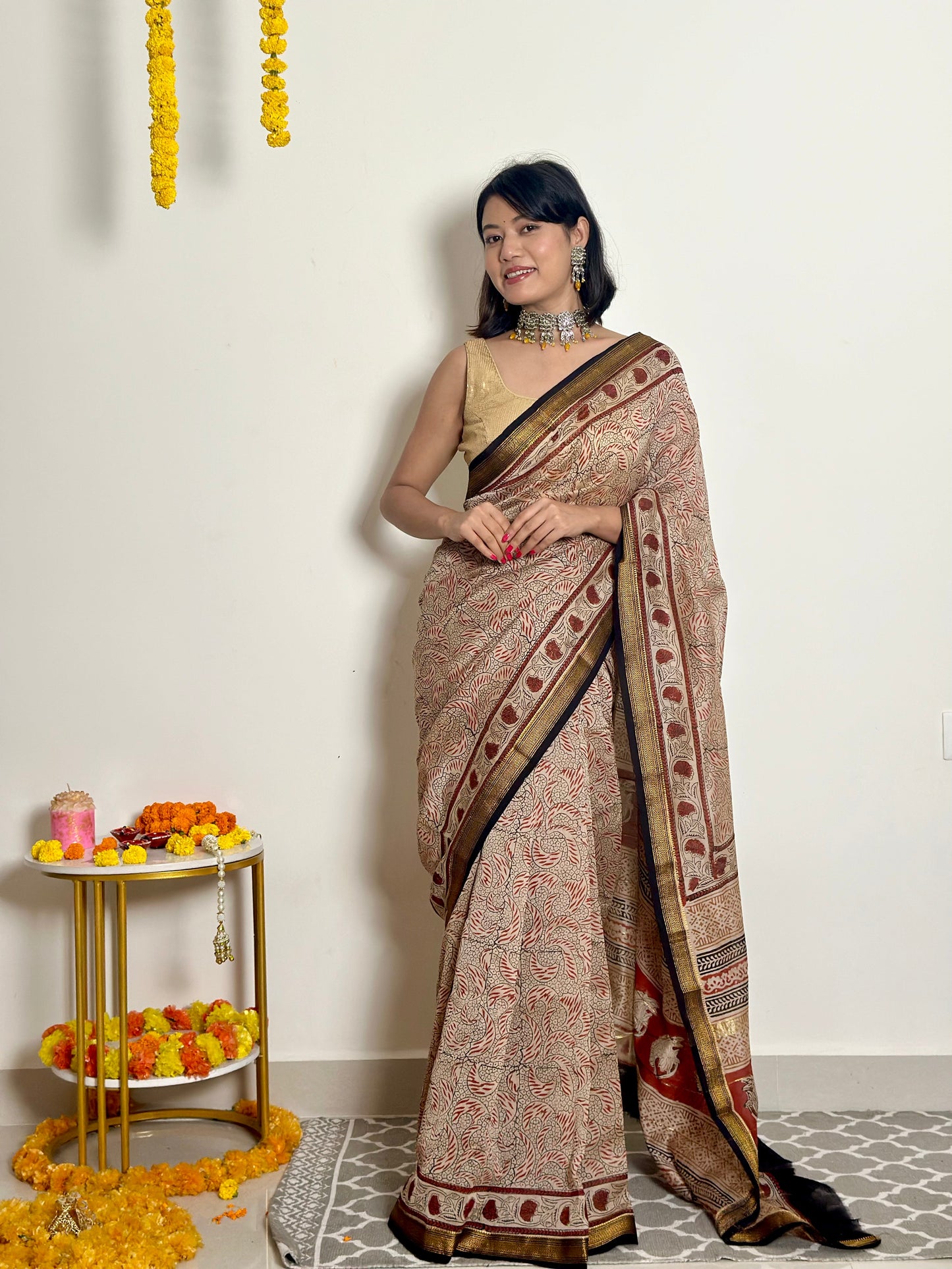 Gulzar Handblock Printed Maheshwari Silk Saree