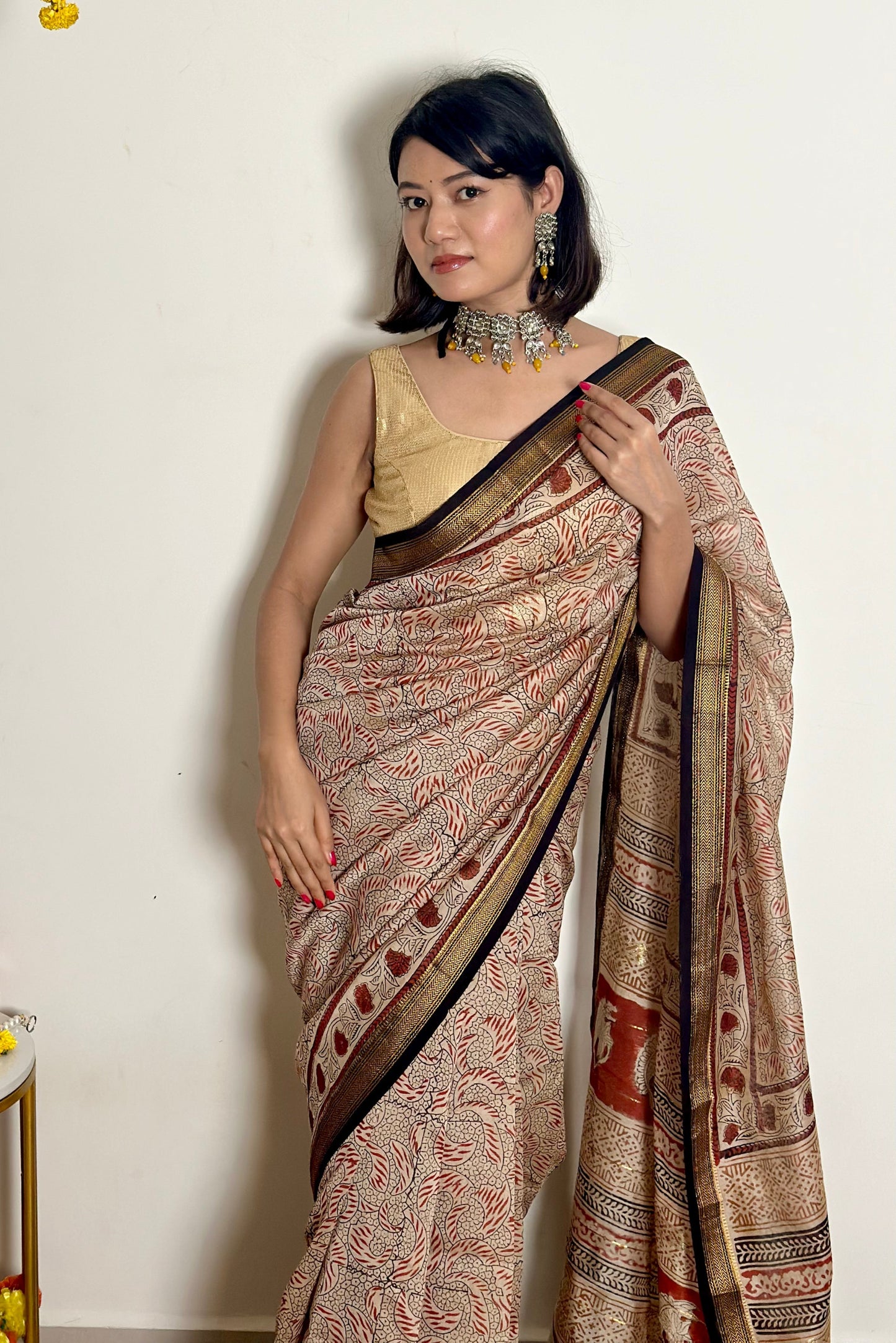 Gulzar Handblock Printed Maheshwari Silk Saree