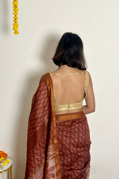 Phool Handblock Maheshwari Silk Saree