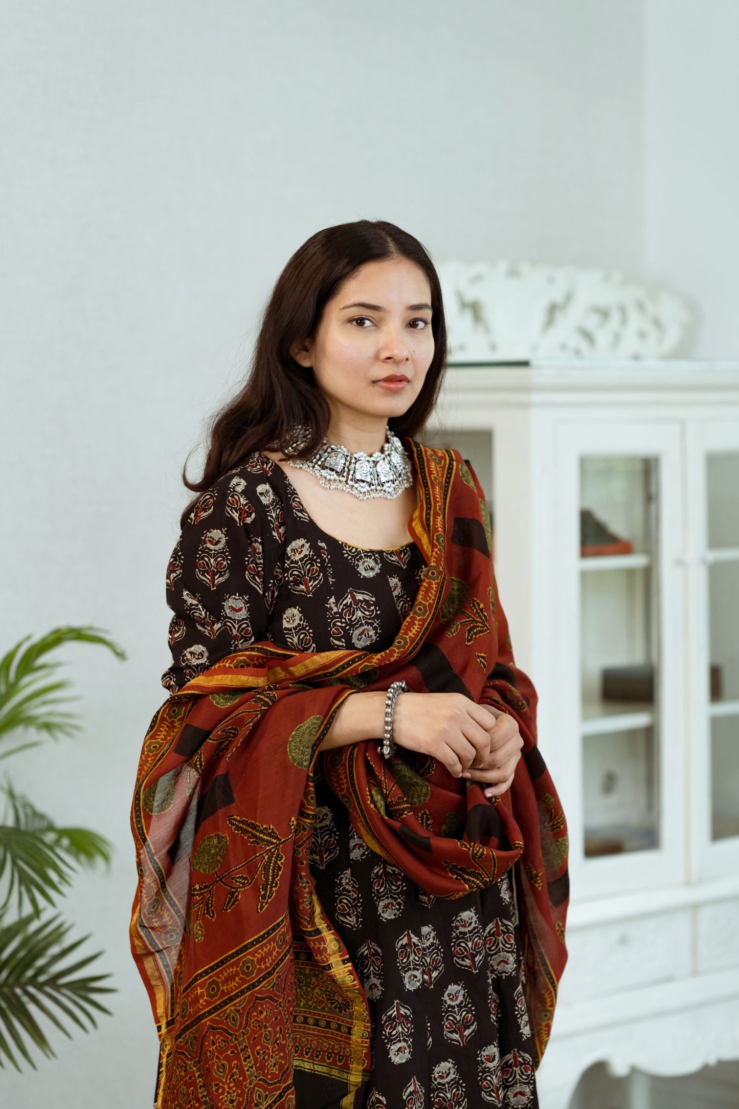 Madder Ajrakh Chanderi Silk Dupatta