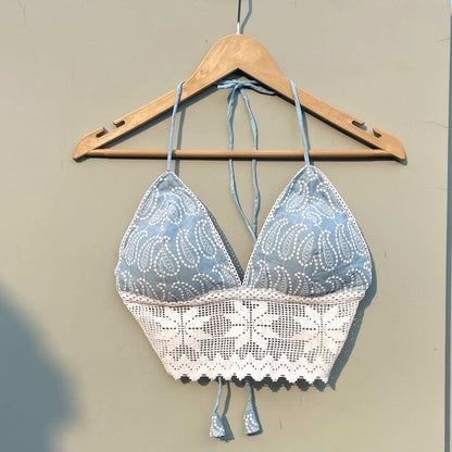 Grey Chikan Lace Cotton Bralette