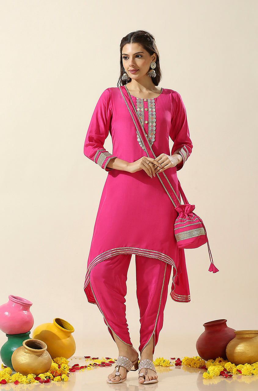 Raas Hot Pink Two Piece Set With Potli Bag