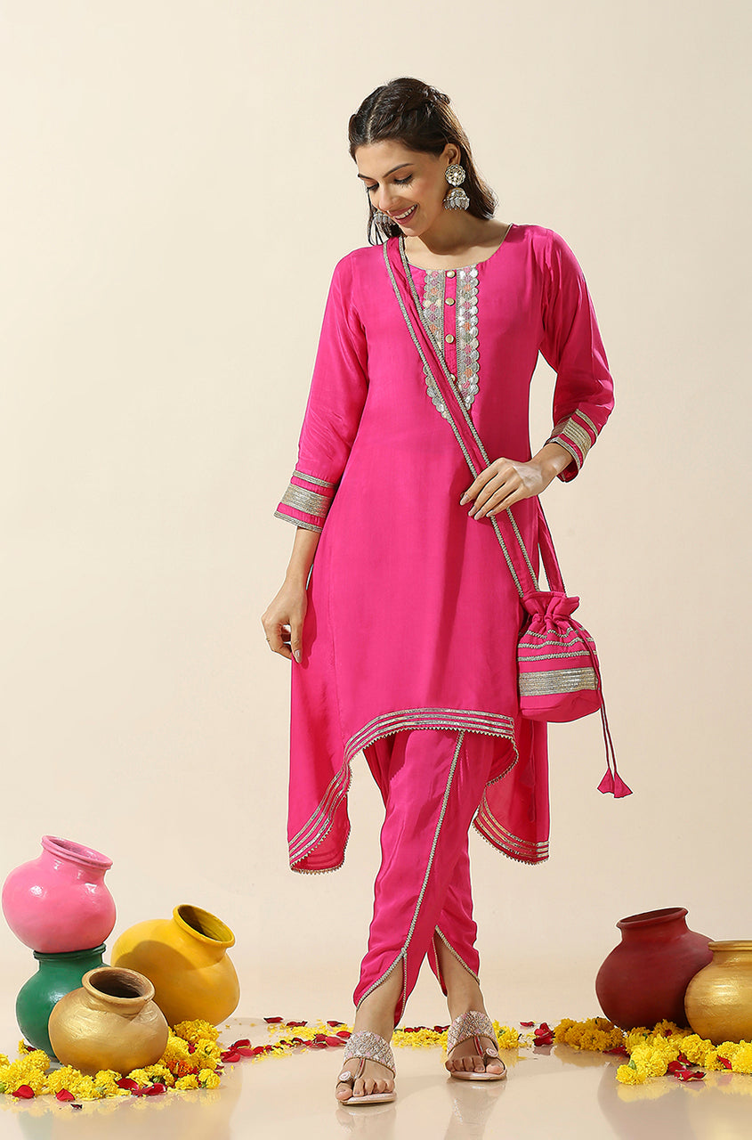 Raas Hot Pink Two Piece Set With Potli Bag