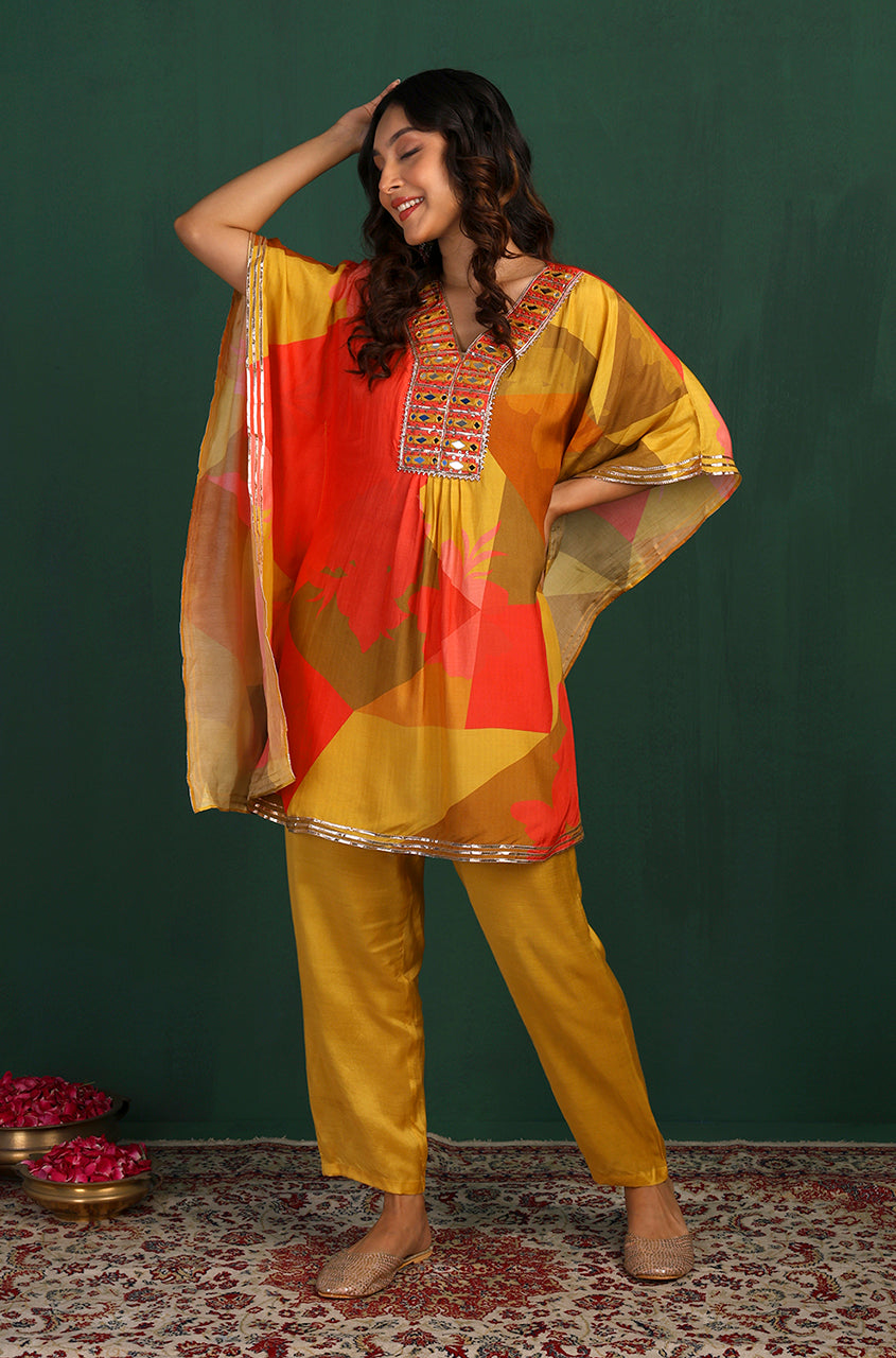 Masakali Yellow/Blue Two Piece Kaftan Set