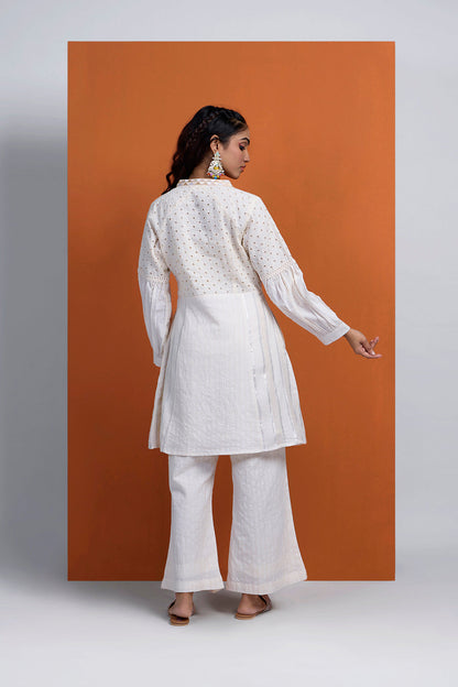 Hoor Off-White/Blush Pink Hakoba Short Kurta With Pant