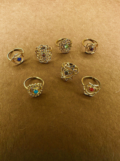 Chakra Gemstone Brass Rings- Set of 7