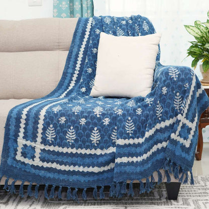 Indigo Block Print Sofa Throw