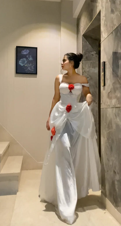 Rosy Fairy White Satin Dress