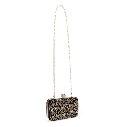 Noir Black Velvet Dabka Work Clutch