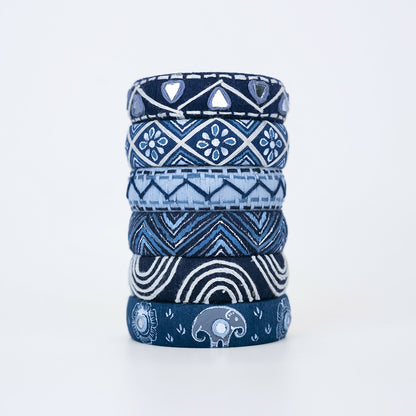 Nadi I Blue & White Printed Fabric Bangle Set