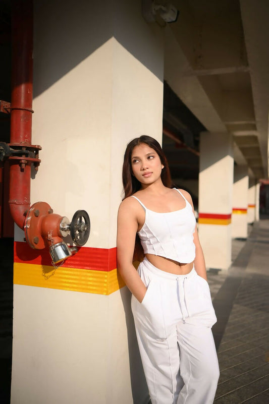 Pure White Crop Top With Joggers