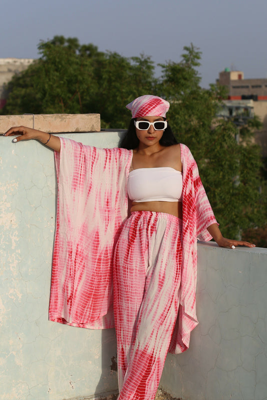 Fuchsia Shibori Shrug Trouser Set