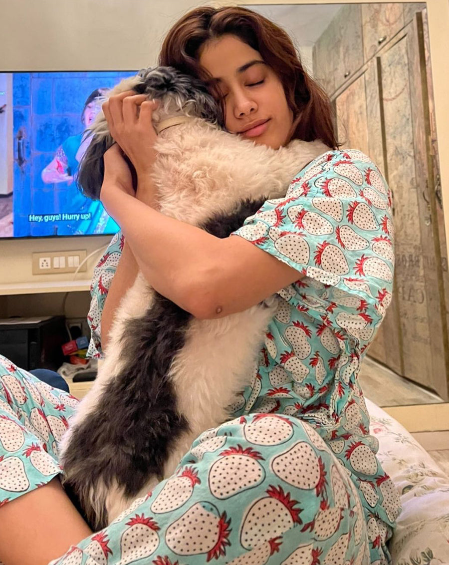 Janhvi Kapoor Mint Strawberry Chill Jams Cotton Co-ord Set