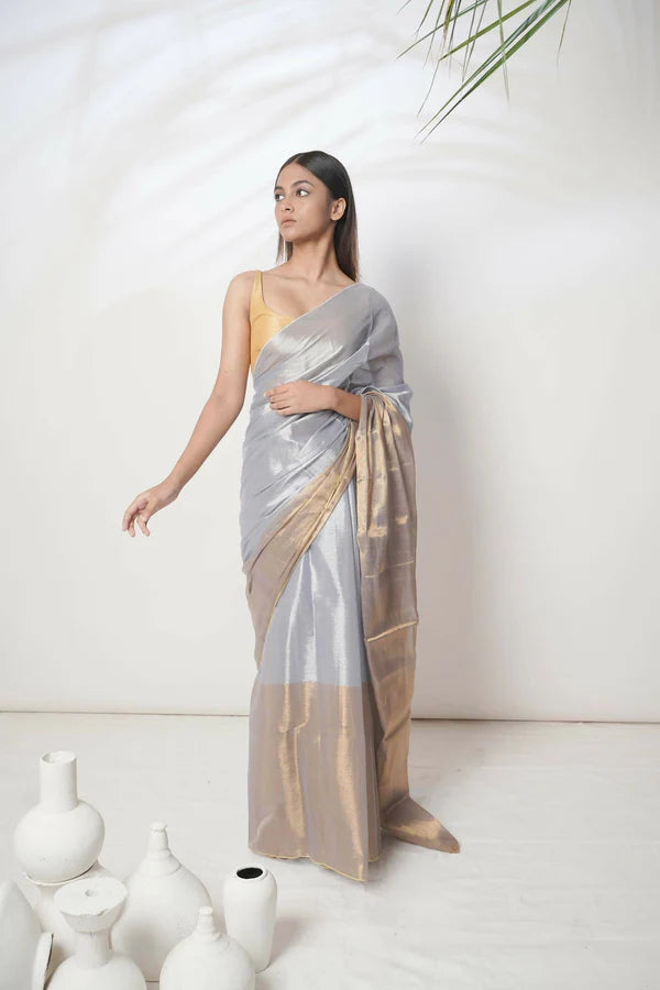 Aarna Gold Border Tissue Saree