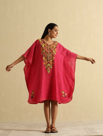 Rani Pink Short Kashmiri Embroidered Kaftan