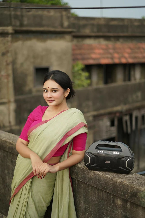 Pink Border Handwoven Mulmul Cotton Saree