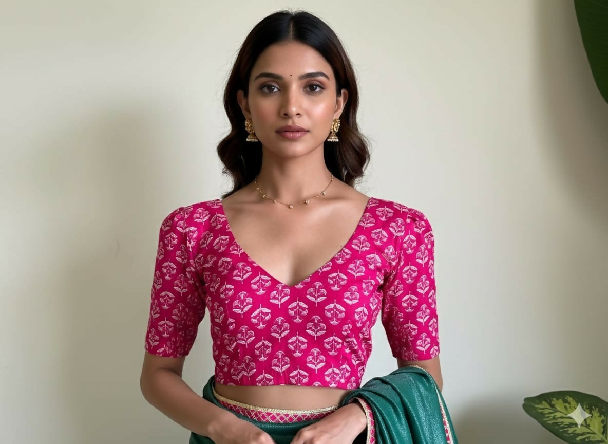 Pritha CurveFit Stretchable Cotton Pink Printed Blouse