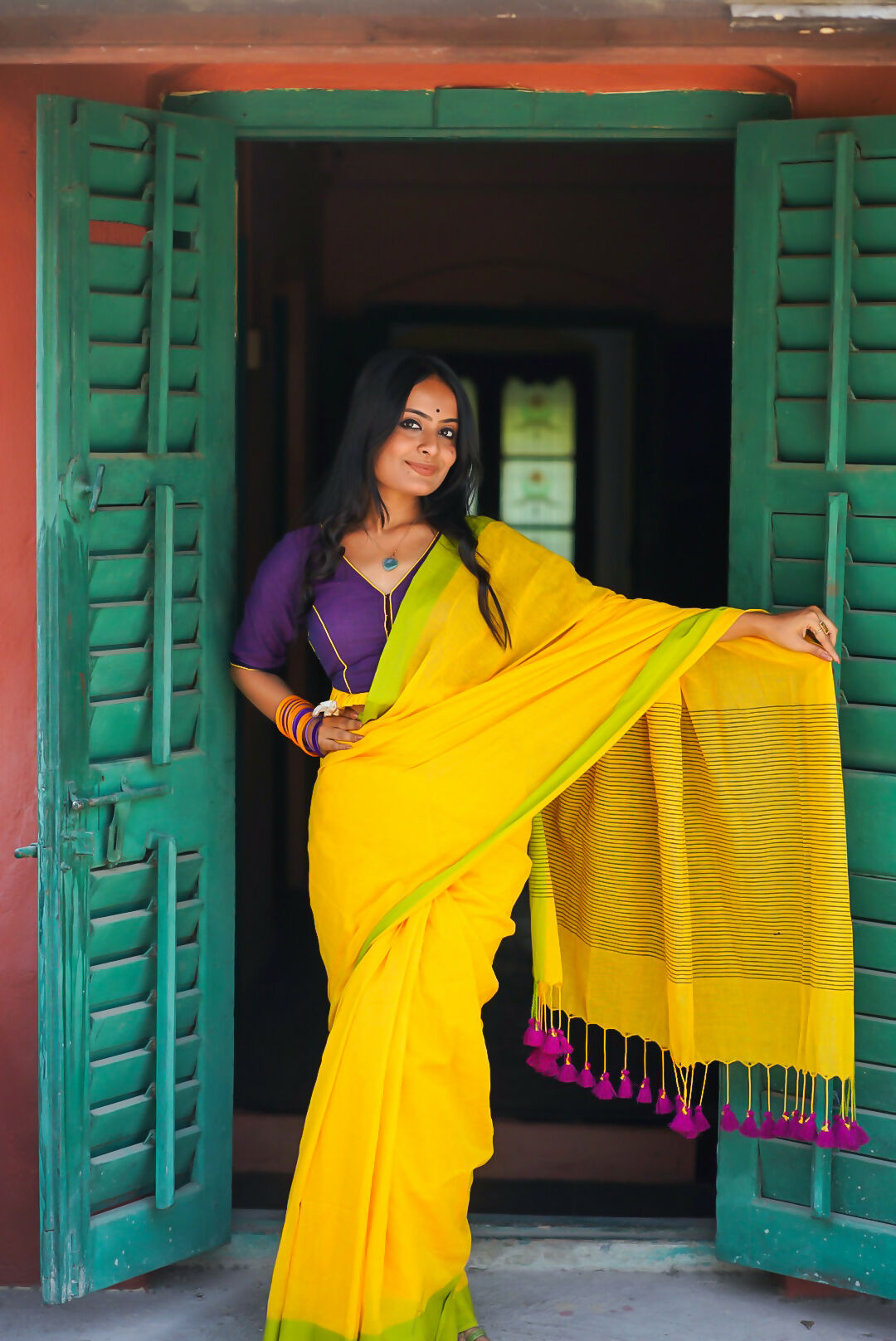 Yellow Bloom Cotton Office Wear Saree