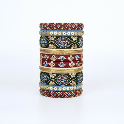 Dharini Red & Green Bangle Set