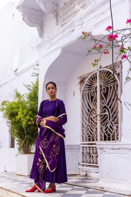 Ujjwala Purple Crepe & Organza Anarkali Set