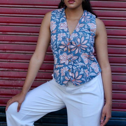 Blue Floral Vest Top