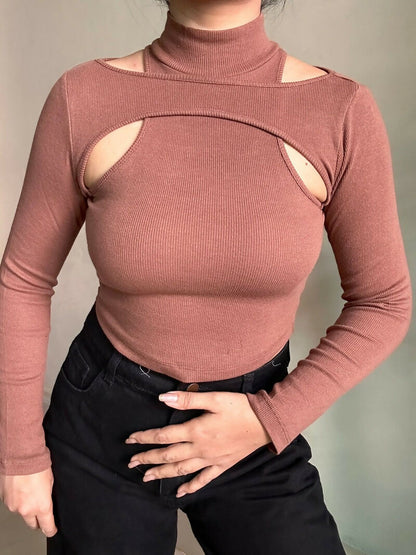 Brown Center Cutout Top