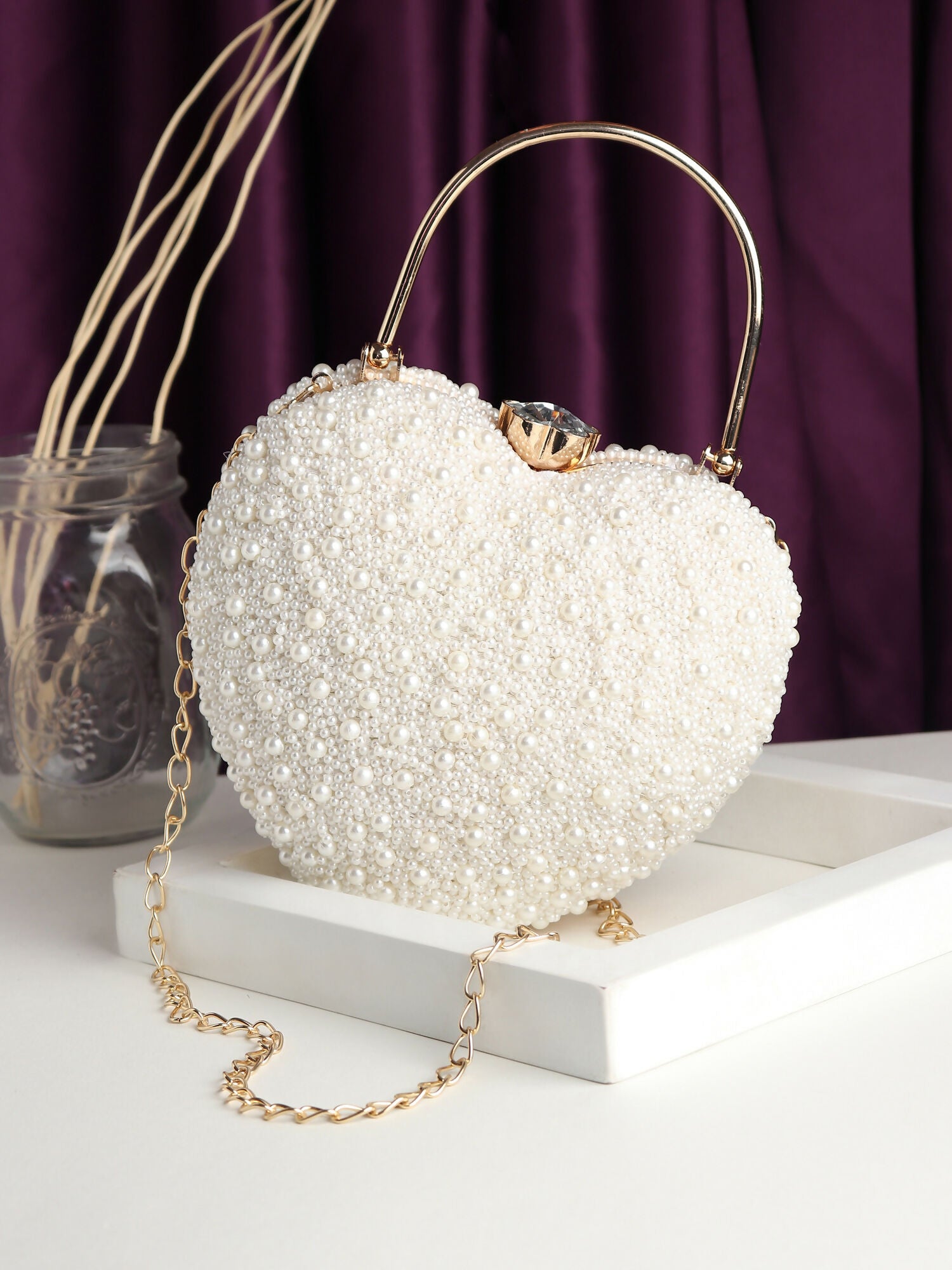 White Pearl Heart Shaped Clutch Local Nation