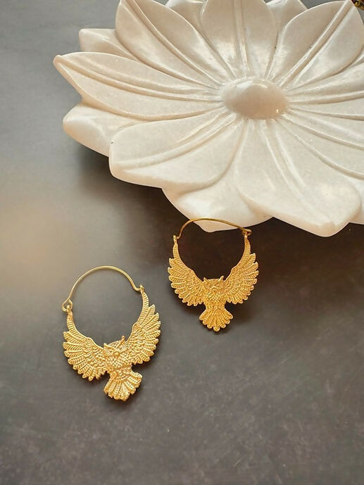 Golden Owl Brass Earrings