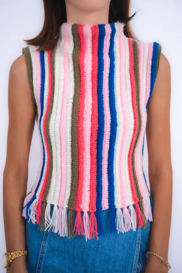 Ash Striped Crochet Vest