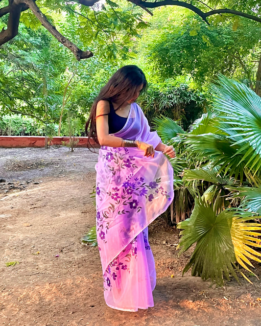 lavender 'bahaar' hand-painted saree (3)