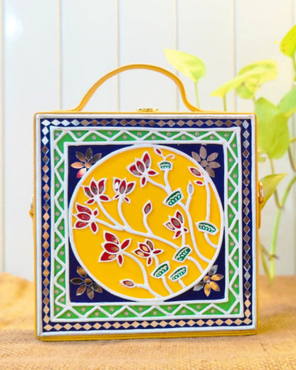 Floral Multicolor Lippan Art Handcrafted Square Box Bag