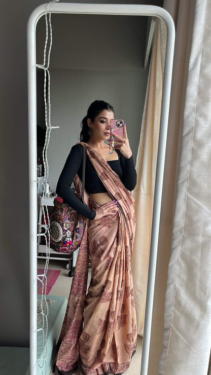 Mulmul Ajrakh Dabu Print Saree