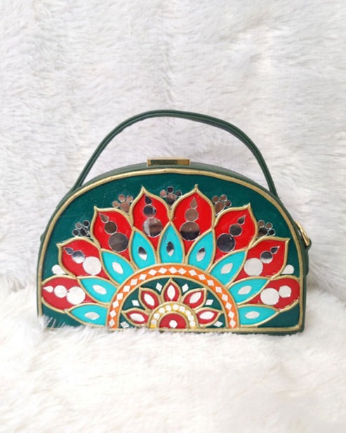 Mandala Lippan Art Handcrafted Semi Circle Box Bag