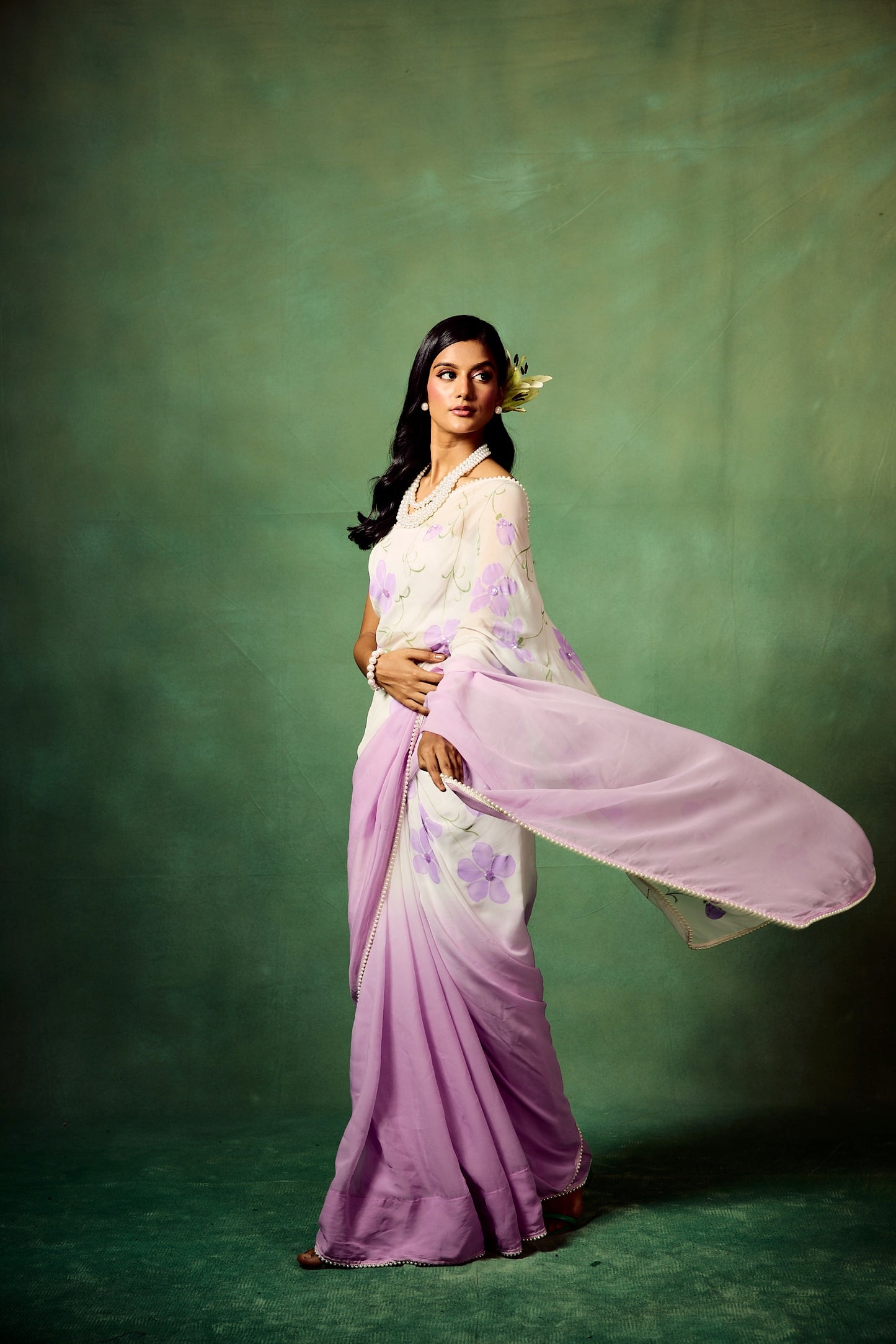 Lavender Ombre Hand-painted Saree