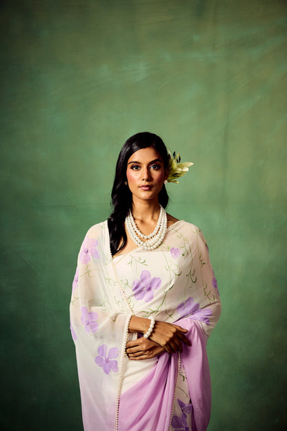 Lavender Ombre Hand-painted Saree