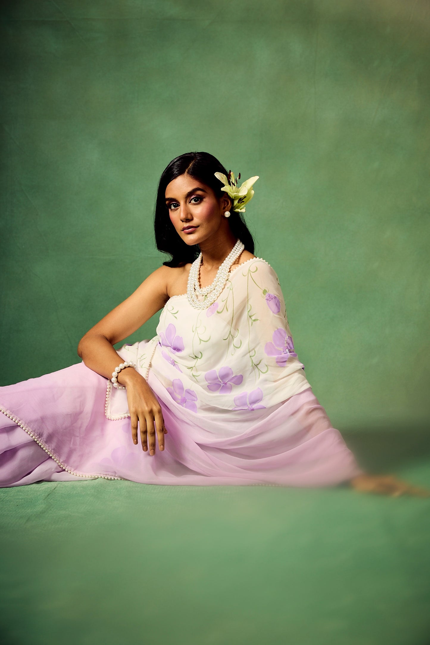 Lavender Ombre Hand-painted Saree