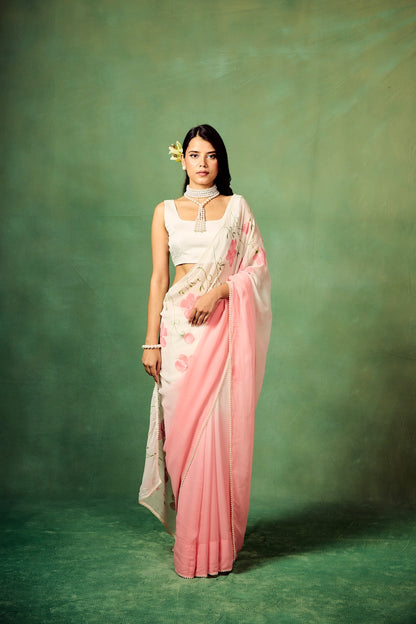 Pink Ombre Hand-painted Saree