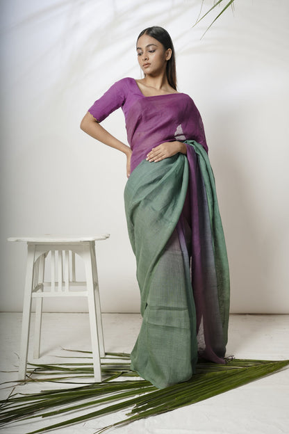 Dual Color Handloom Linen Saree