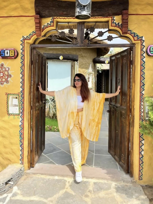 Yellow Shibori Shrug Trouser Set