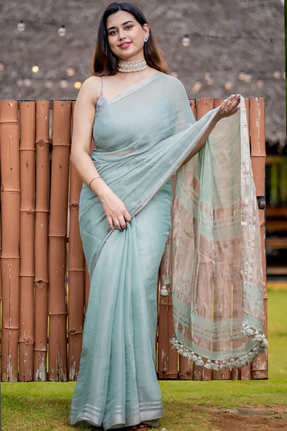 Tissue Silk Saree With Tassels